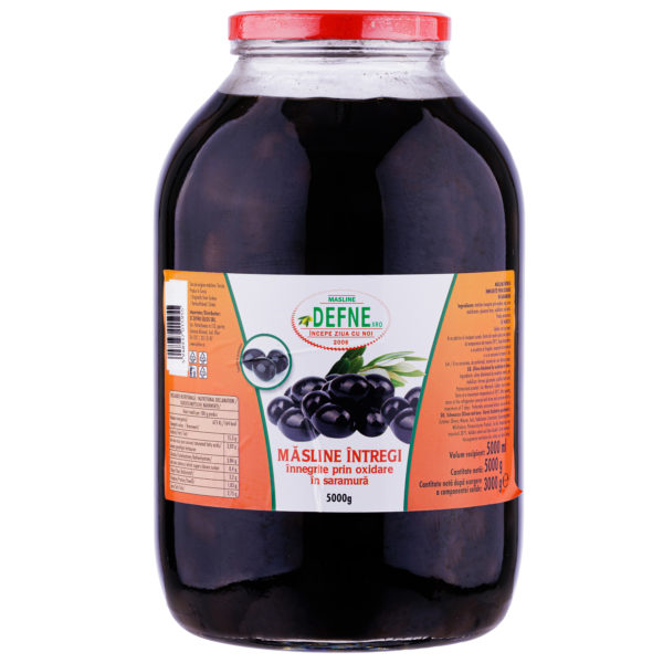 Masline negre intregi innegrite prin oxidare in saramura Defne 3kg