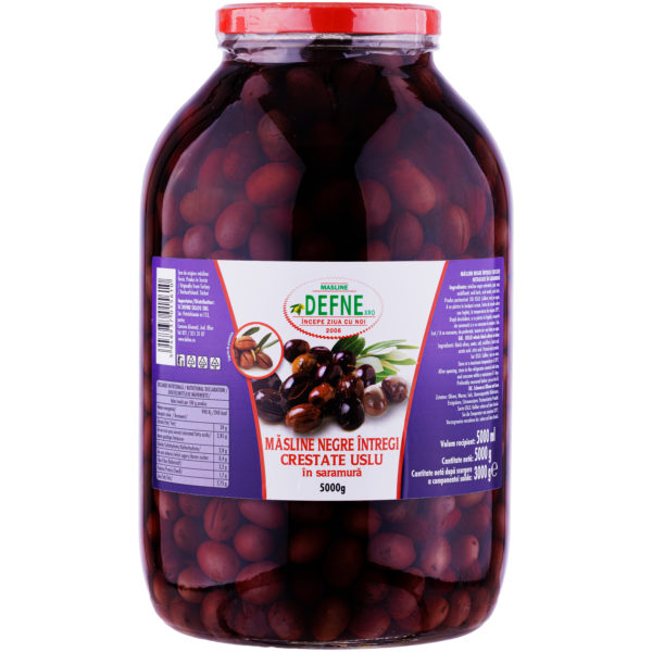 Masline negre intregi crestate Uslu in saramura Defne 5000g