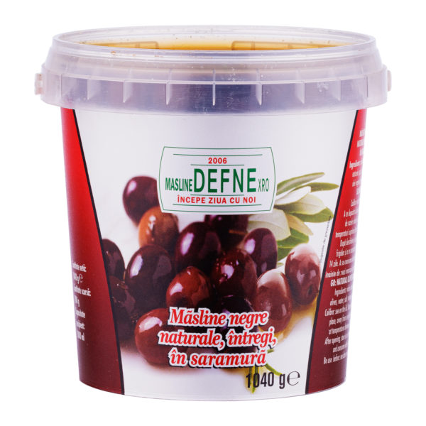 Masline negre, naturale, intregi in saramura Defne 1040g