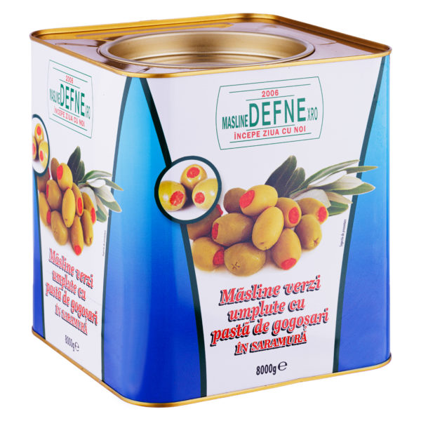 Masline verzi intregi umplute cu pasta de gogosari Defne 8kg