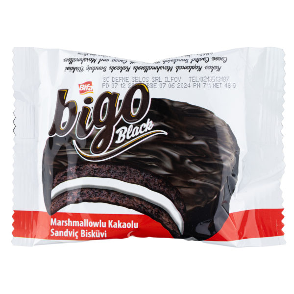 Bifa Bigo Black sandwich - biscuite cu bezea si glazura de ciocolata 52g