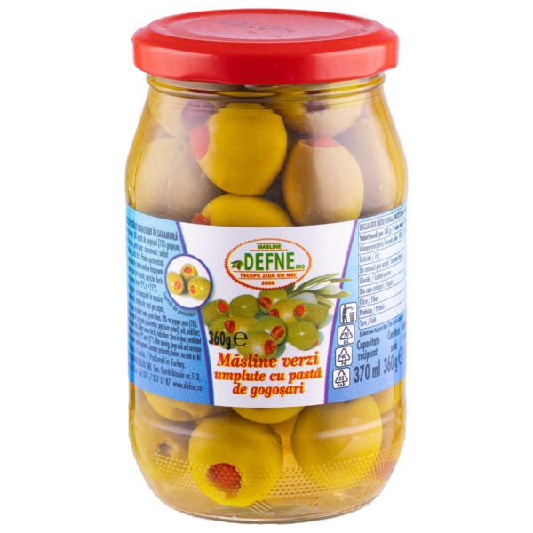 Masline verzi umplute cu pasta de gogosari Defne 370ml