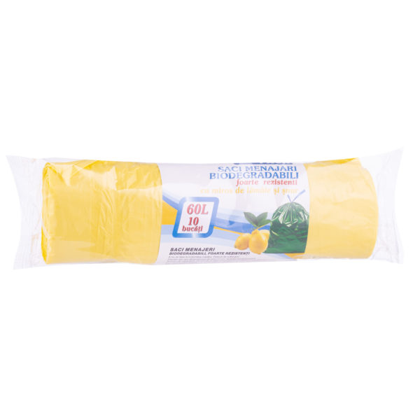 Saci menaj biodegradabili cu snur si miros de lamaie Merve Pack 60L
